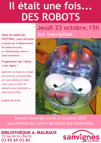 Il était une fois des robots à la bibliothèque jeudi 23 octobre à 15h