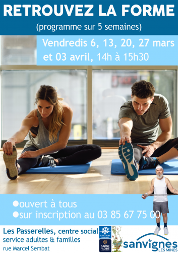 retrouvez la forme, séances de sport au centre social tous les vendredi de mars 