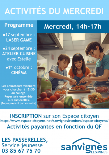 activités du mercredi proposées par le local jeune jusqu'au 1er octobre