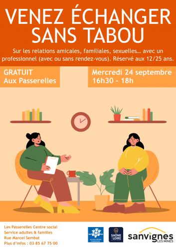 venez échanger sans tabou pour les 12-25 ans aux Passerelles mercredi 24 septembre