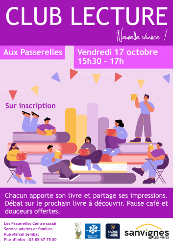 Club lecture 17 octobre 15h30 à 17h aux Passerelles