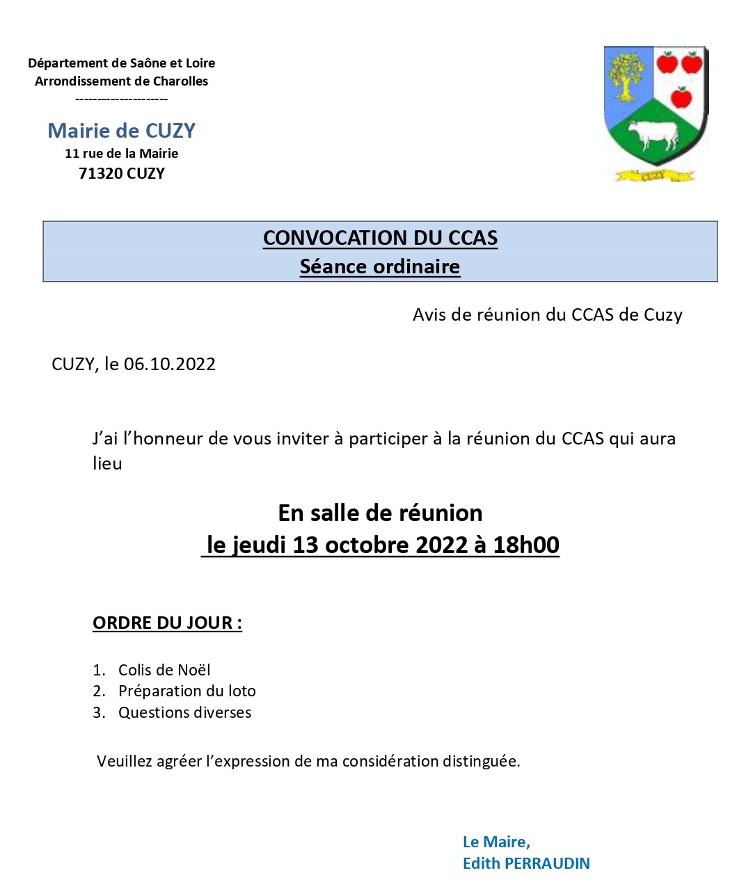 Avis de réunion du CCAS